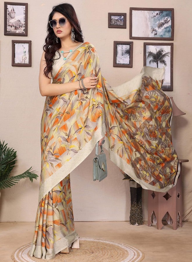 Yashika Women's Tussar Silk Printed Saree With Blouse Material |saree for Women | saree collection 2025 | New Sari | Latest Saree (AZ-YS-P1-SOHALI YELLOW) - Image 3